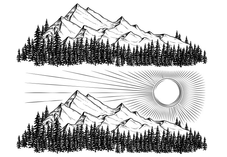 Hand drawn nature landscape with mountains Vector Image
