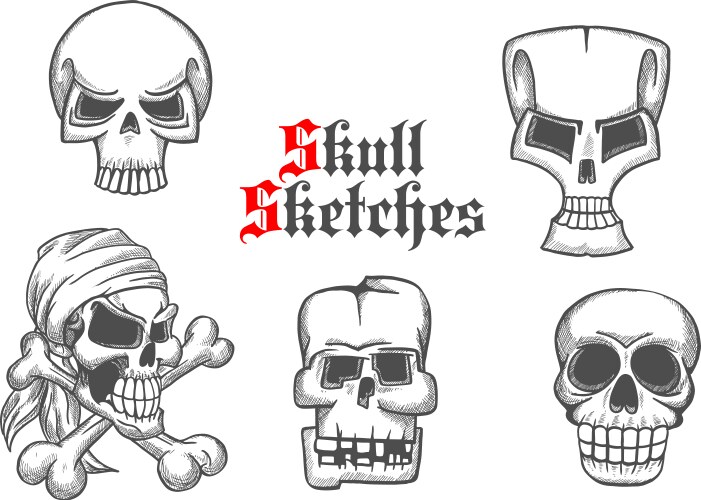 Skeleton skulls sketch icons set Vector Image