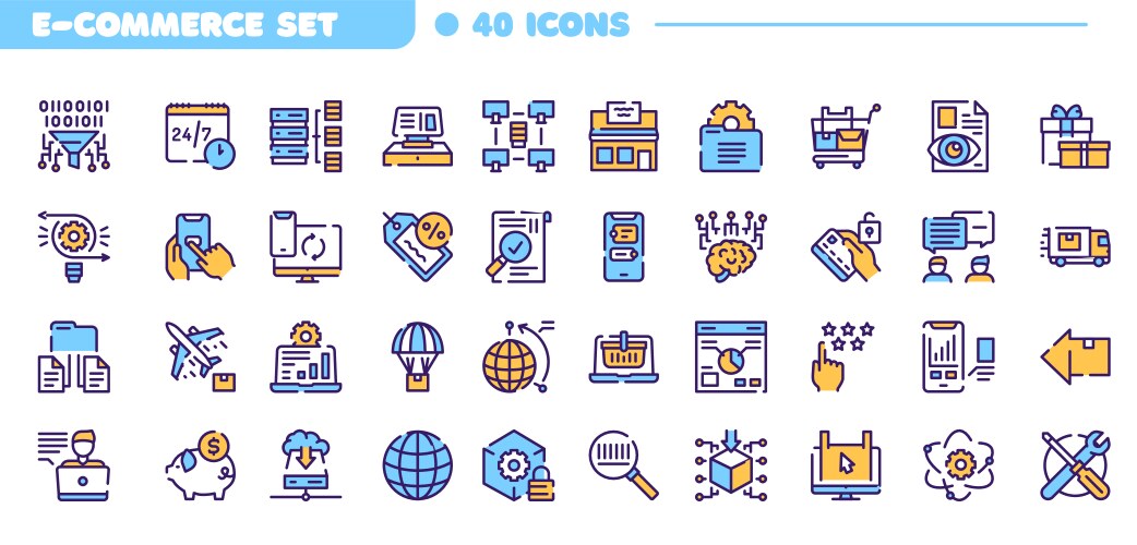 color linear icon set e-commerce vector image