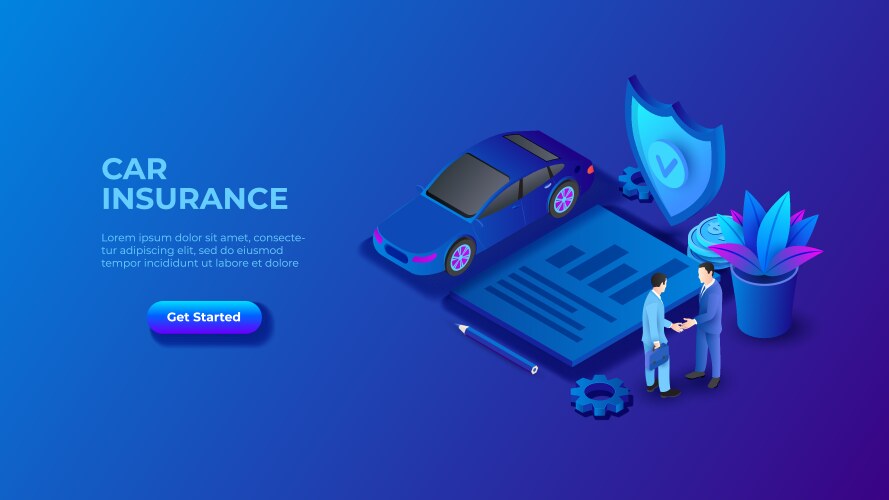 isometric dark blue car insurance vector image