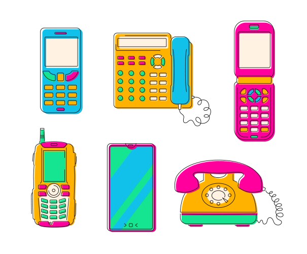 generations of personal phones - line design style vector image