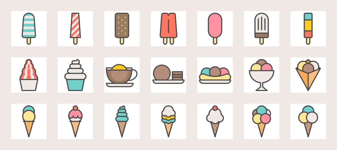 Ice cream icon set outline style Royalty Free Vector Image