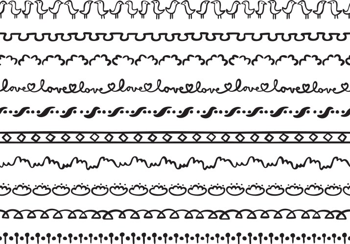 Colorless Borders Set of seamless monochrome brushes collection Vector Image