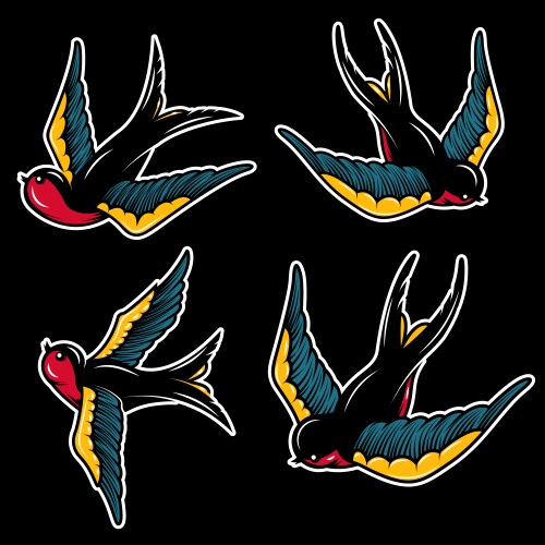 Old School Swallow Tattoos Vector Image