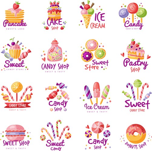 Sweets logo bakery and ice cream symbols badges vector image