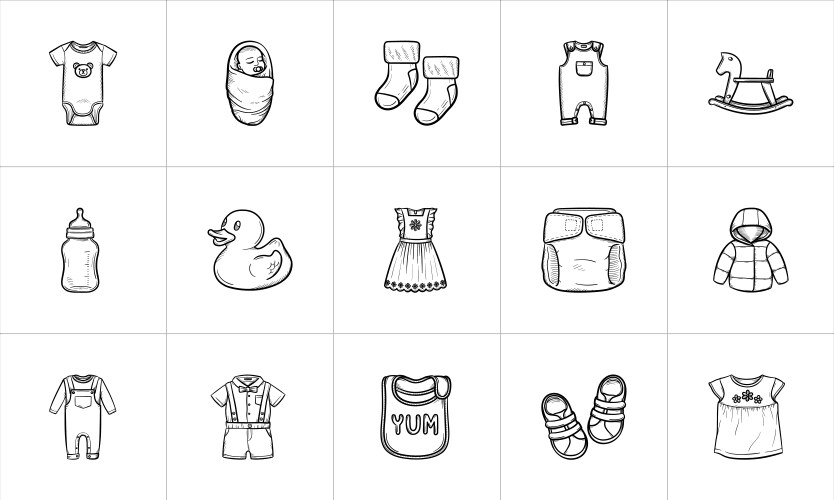 Hand Drawn Kids Outfit Sketch Set Vector Image