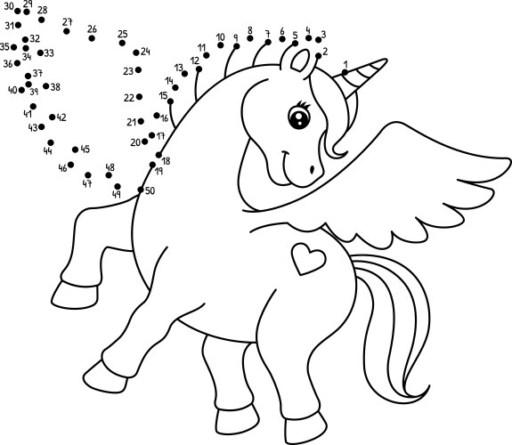 Dot to flying unicorn isolated coloring page Vector Image