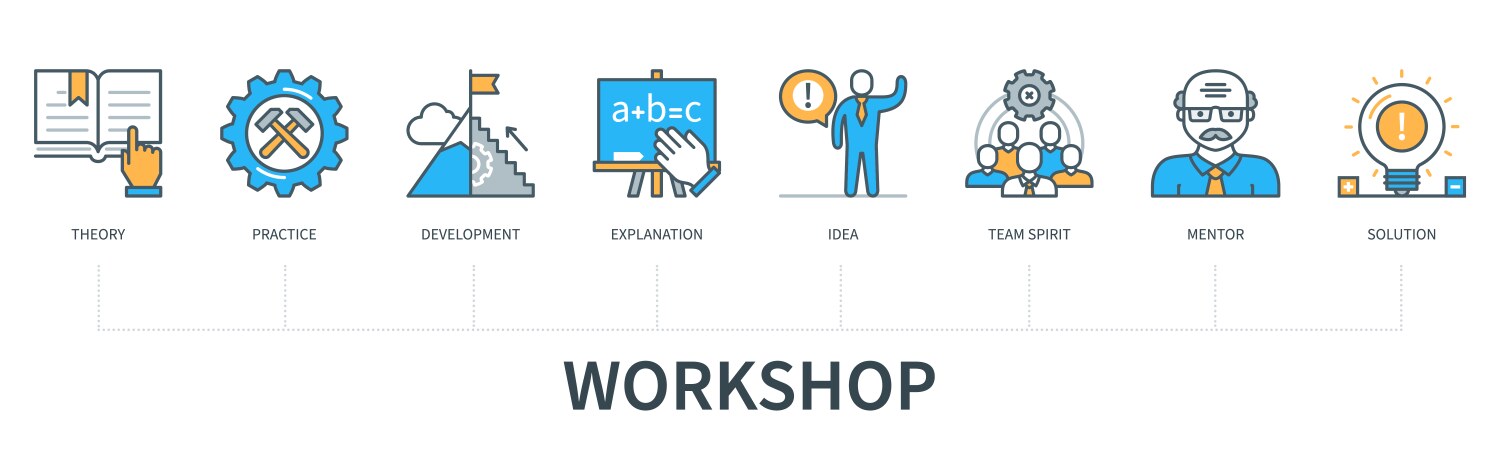 Workshop concept with icons theory practice vector image