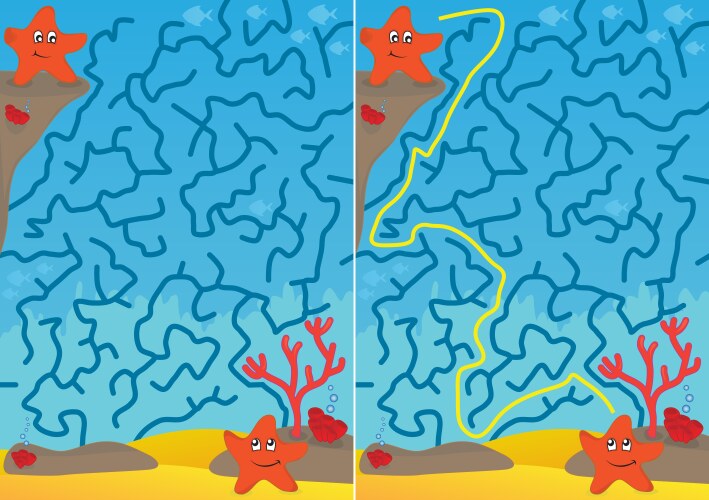 Cute Starfish Labyrinth Maze Vector Image