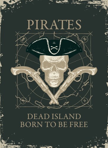 Pirate Banner - Skull & Pistol Vector Image
