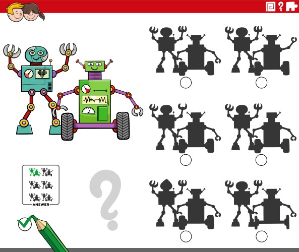 shadow activity with cartoon robots characters vector image