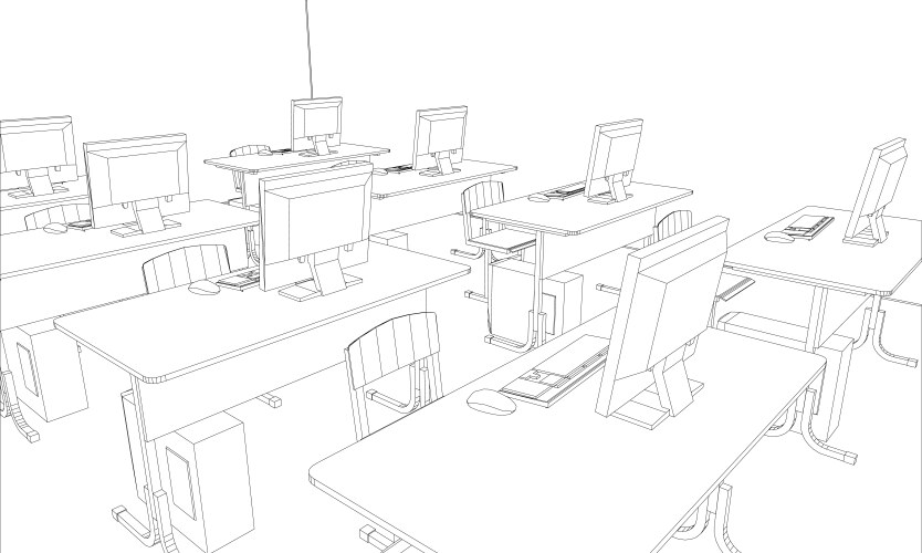 Computer class with tables and computers vector image