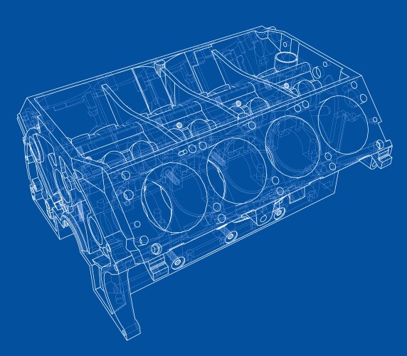 engine block sketch rendering of 3d vector image