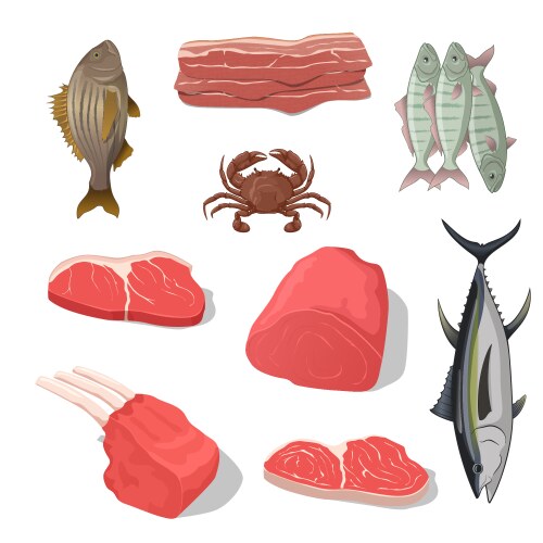 Realistic meat cow chicken pork steak grill food Vector Image