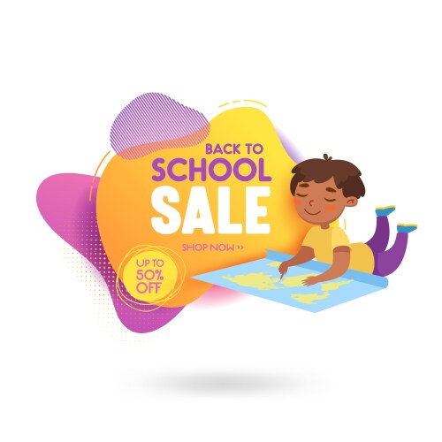 Back to school sale banner with cute cartoon vector image