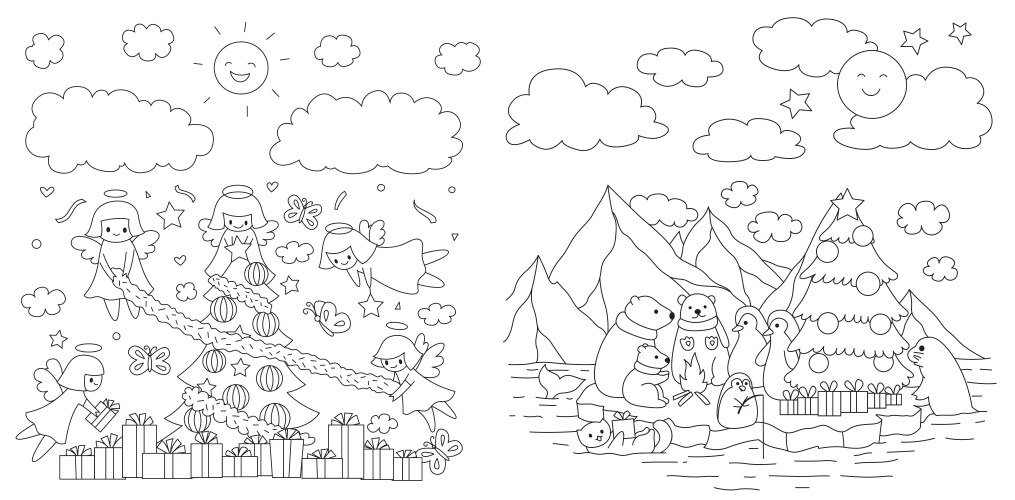 Cute Christmas Angels & Polar Bears Vector Image