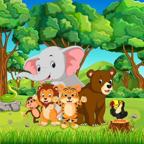 wild animals in the forest vector image