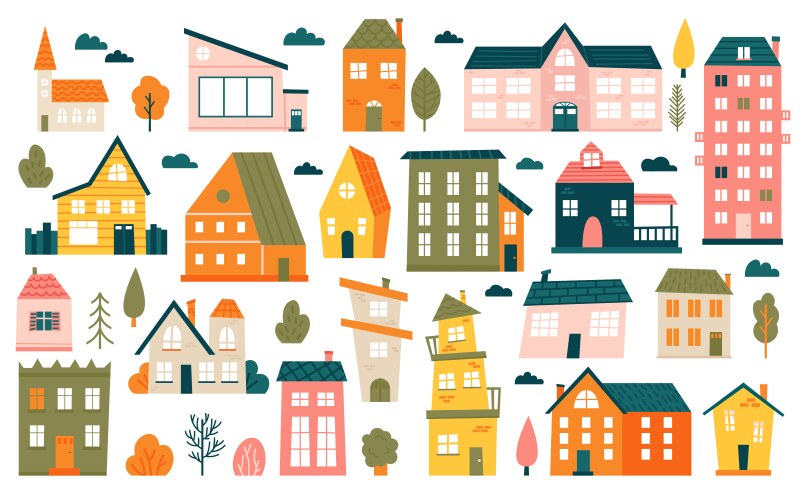 Cute tiny houses cartoon small town vector image