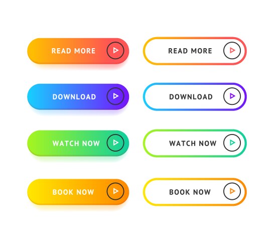 Different color ui interface app button set vector image