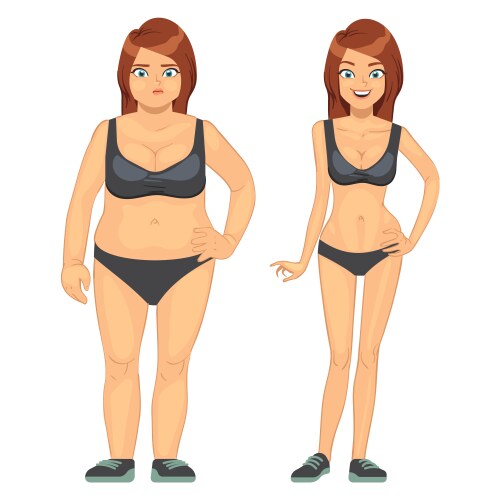 unhappy fat and happy slim woman before after vector image