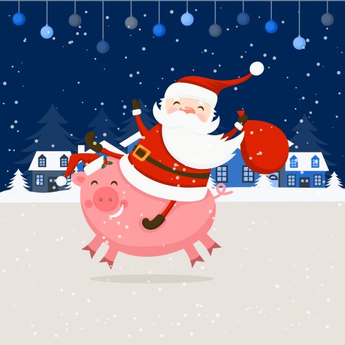 Merry Christmas Pig Santa Vector Image