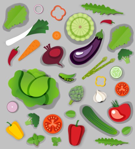 Paper cut craft style fresh vegetables vector image