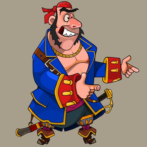 Cartoon character joyful pirate winks and shows Vector Image