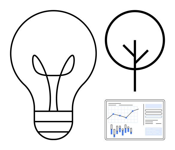 Lightbulb and tree line art with dashboard display vector image