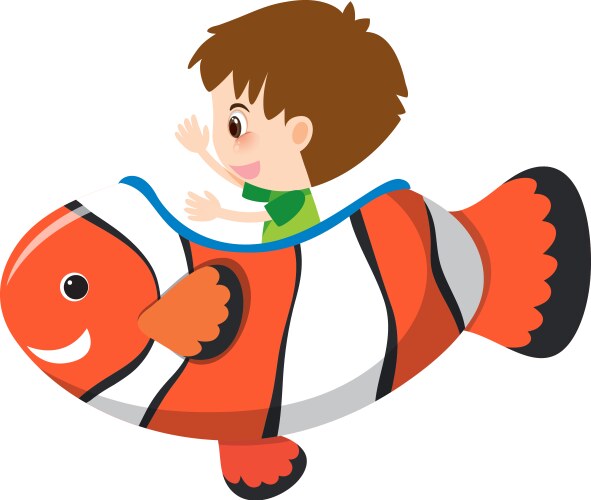 Single character boy and clownfish on white Vector Image