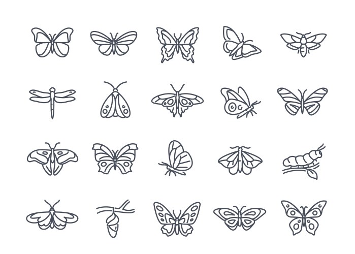 Butterflies icons set Vector Image