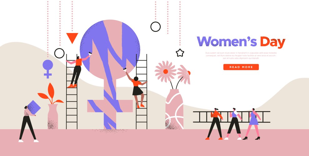 womens day web template girl teamwork concept vector