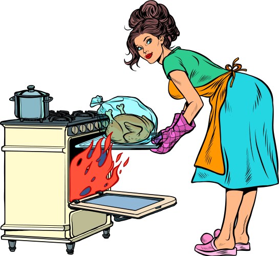 Retro Housewife Baking Turkey Vector Image