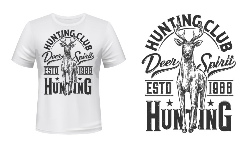 Deer Hunting T-Shirt Print - Stag & Antlers Vector Image