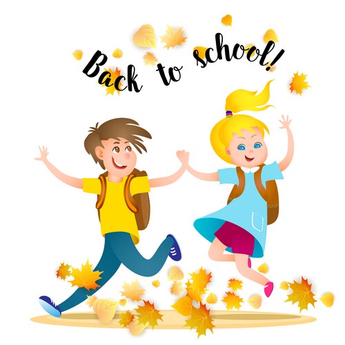 boy and girl running to school holding hands vector image