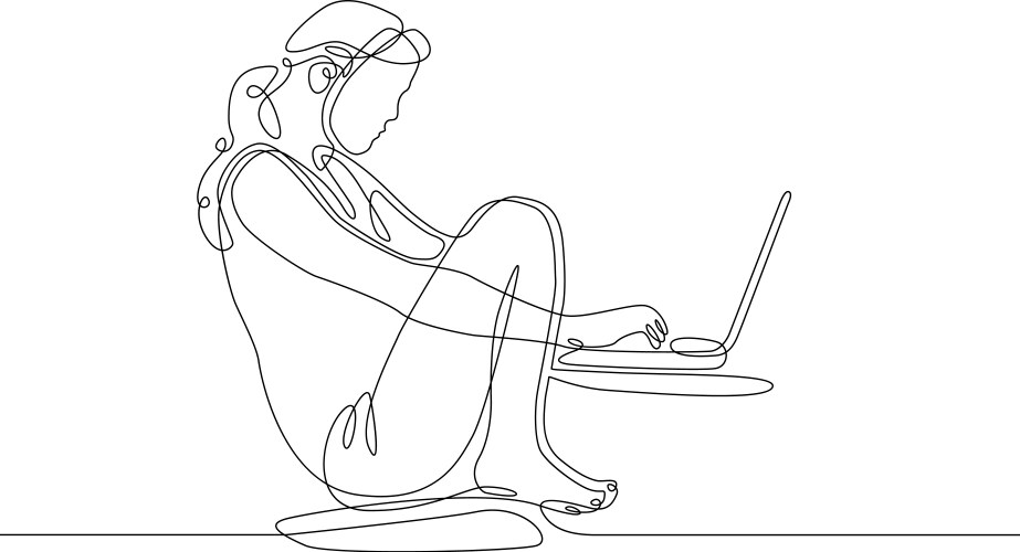 Continuous Line Girl with Laptop Vector Image