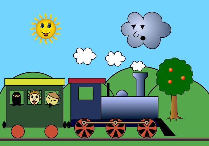 Steam train on road Vector Image