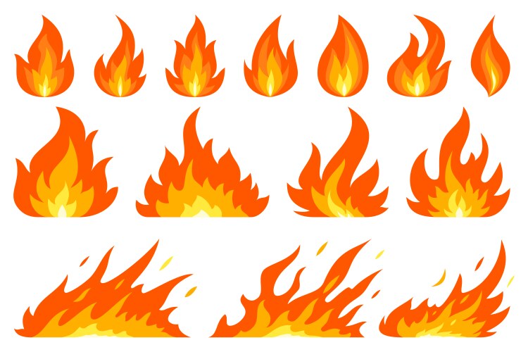 Fire bonfire ignition flame blaze red flat set Vector Image