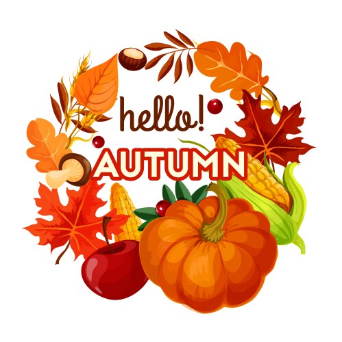 Autumn Harvest: Fruits, Vegetables & Leaves Vector Image