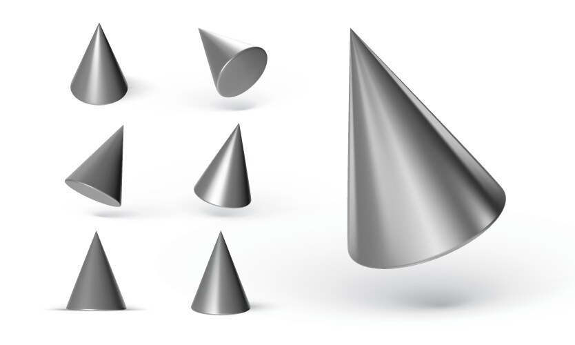 collection of metal geometric cones isolated vector image