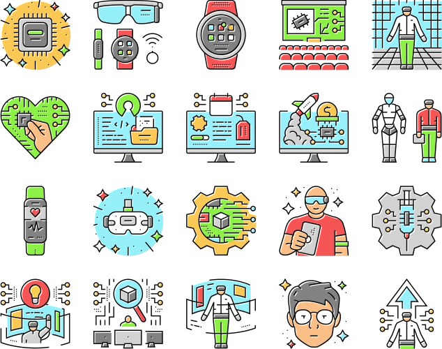 Tech enthusiast geek nerd man icons set vector image