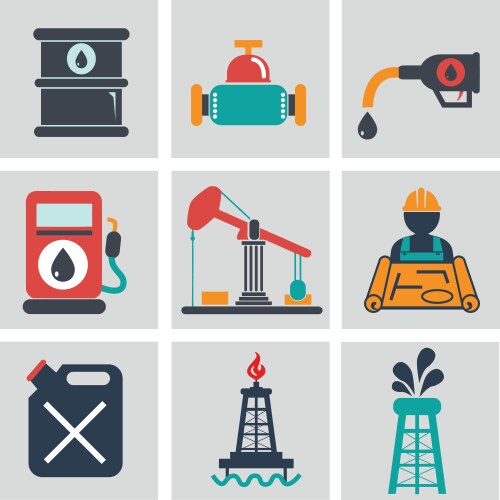 Oil industry icons flat Royalty Free Vector Image