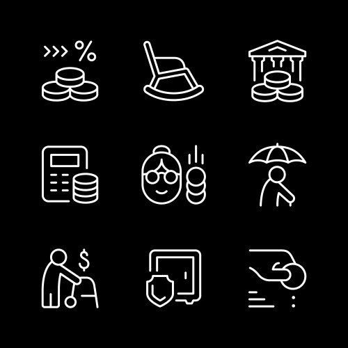 Set line icons retirement or pension vector image