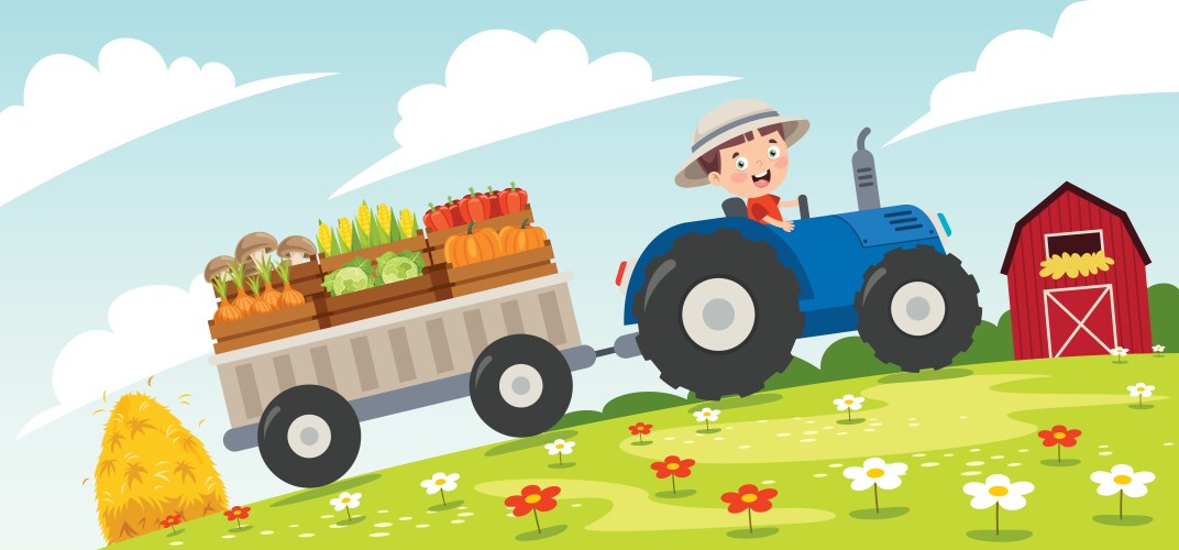 Farmer riding tractor Royalty Free Vector Image