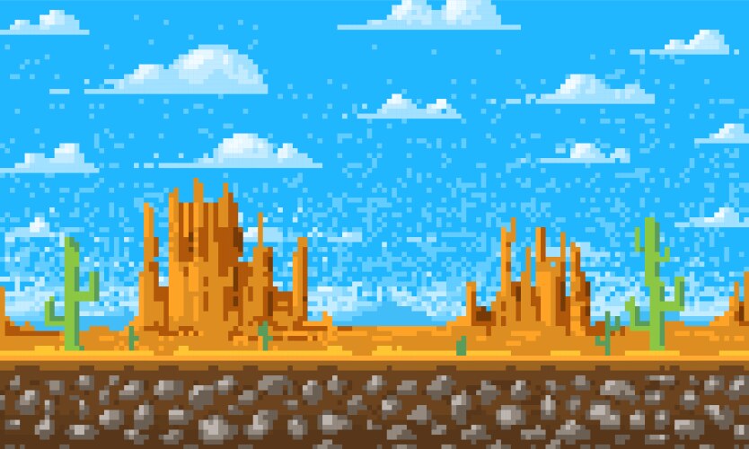 landscape background pixel art 8-bit game vector