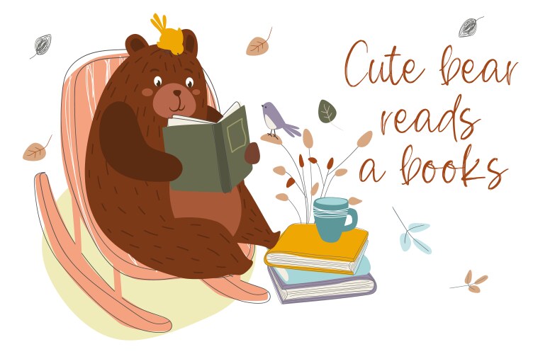 cute bear reads a books concept background vector image