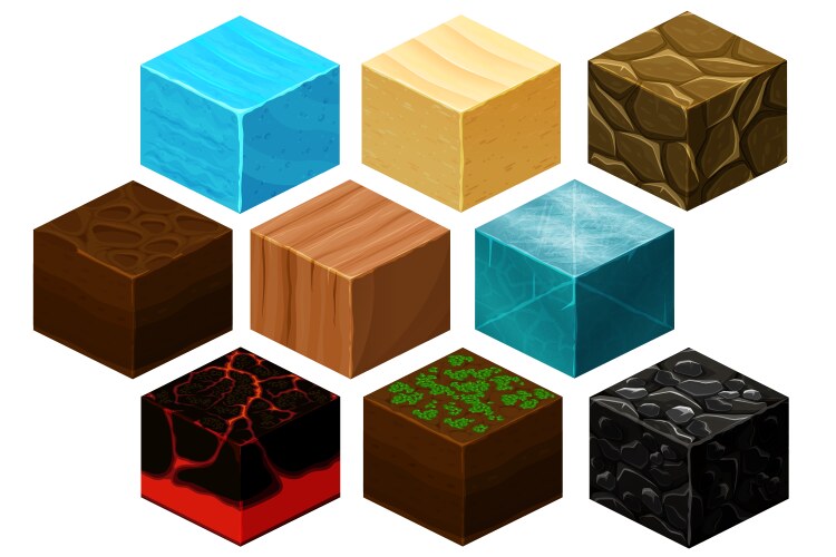 Isometric 3d cube textures set for computer vector image