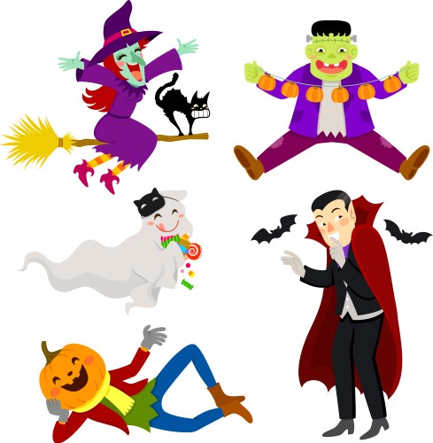 Kawaii cute halloween clipart set Royalty Free Vector Image