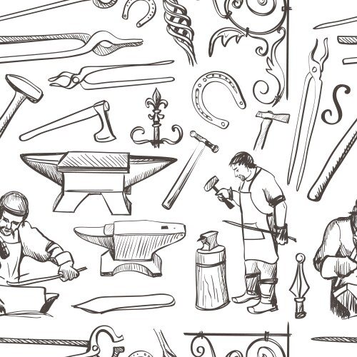 Seamless pattern with objects on blacksmith theme vector image