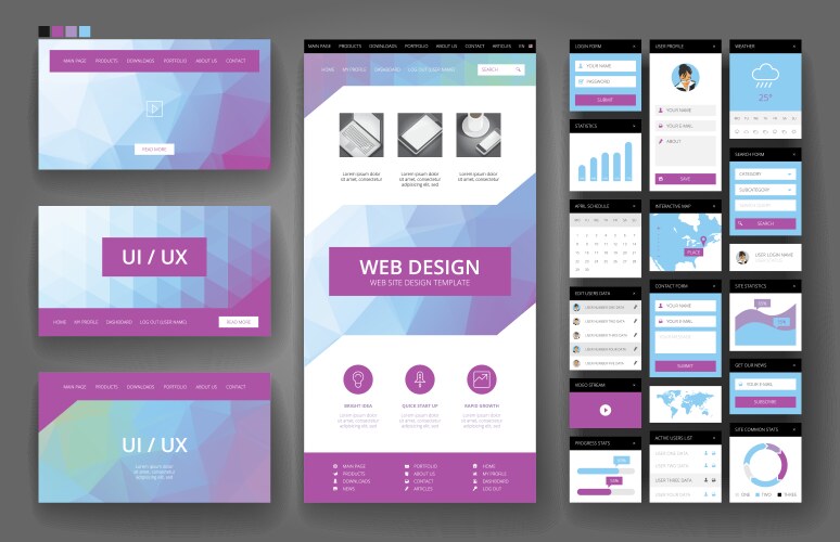 website design template and interface elements vector image