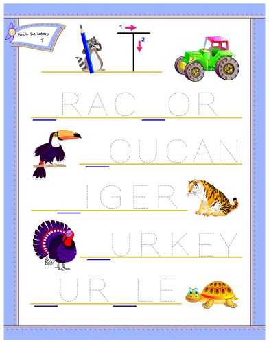 Tracing Letter T - Kindergarten Worksheet Vector Image